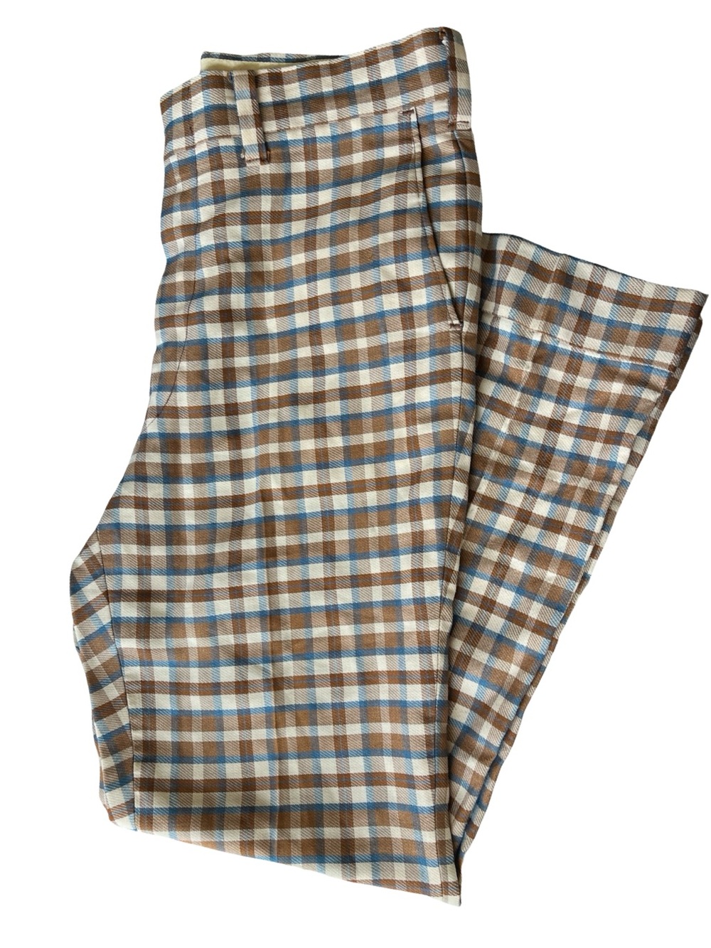Vintage Plaid Dress Pants Brown Blue Retro Academia Scholar Relaxed Wide Leg